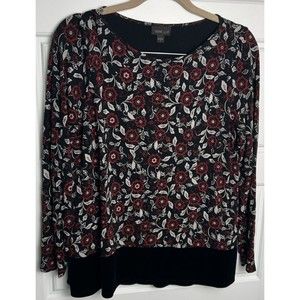 J Jill Wearever Womens Top Black M Wherever Collection Floral Tunic‎ Long Sleeve